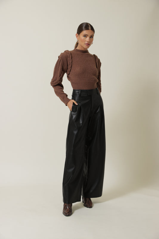 Braided Sleeve Chocolate Sweater