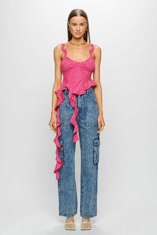 Jovi Plaid Wave Top